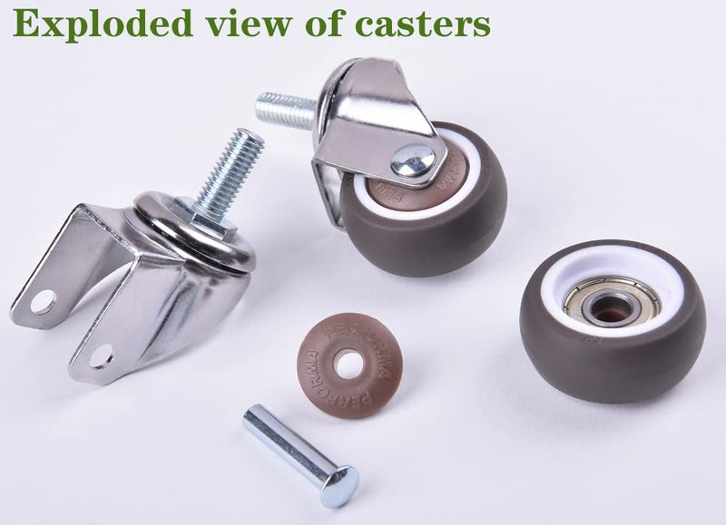 nerilee 1.5'' Mute Swivel Rubber Wheel,with T nut M8x20mm Stem Threaded Mini Furniture Casters,Load 165Lbs, for Workbench, Table, Cabinet,Coffee Table of Hardwood Floors - Image 4